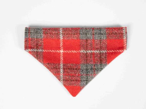 collared creatures red and grey check luxury harris tweed dog bandana