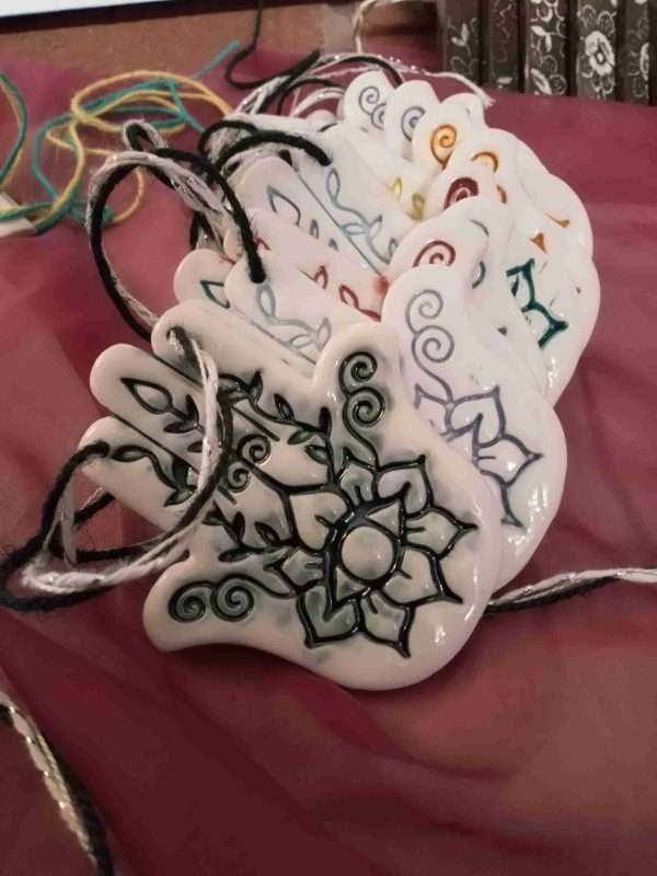 IMG 20210312 184222 850 scaled Beautiful handmade ceramic bunting with a Indian Hand design.