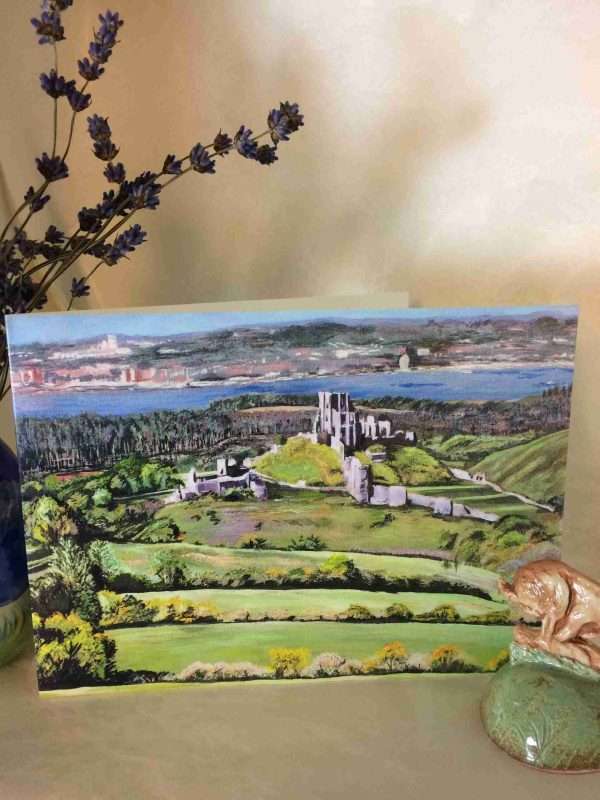 IMG 9354 scaled Quality printed blank card 'Corfe Castle from Chettle' from original art by Marion Spencer.