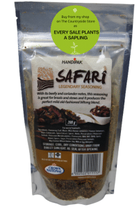Safari Biltong with plant a sampling <b><u>Crown National Spices- Safari Biltong Seasoning 200g </u></b> <strong>Authentic Southern African Spices and Seasonings imported from the most southern tip of the African continent. These spices and seasonings have a proud heritage that dates back to 1912. A unique taste and finest level of quality in every pack. </strong> Size: 200g <b><u>Description: </u></b> •This Safari seasoning is ideal to use to make your own mild perfect Biltong (Almost like dried beef jerky) •This delicious legendary seasoning has beefy and coriander notes. •The seasoning is great for BBQ's or in Afrikaans a Braai, and for stews. <b><u>Ingredients:</u></b> Flavouring [(<b>Celery</b>)Maize Flour, Maize Meal, Colourants, MSG (Flavour Enhancer), Hydrogenated Vegetable Fat (Palm Fruit), Anticaking Agent, Acidity Regulator, Spice Extract (Antioxidant- TBHQ)], Salt, Spices, Sugar, Preservative (Potassium Sorbate) <b><u>Allergens: </u>Celery</b> Produced in a factory where Cow's Milk, Egg, Mustard, Soy, Wheat Gluten are used.