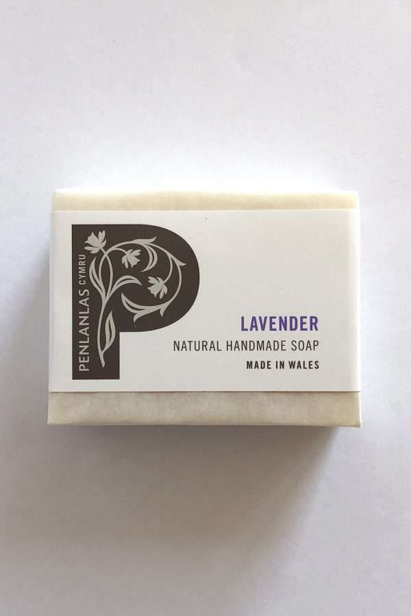 lavender soap wrapped Made with pure botanical oils infused with homegrown lavender petals and enriched with extra moisturising shea butter. Scented with Lavender essential oil of which its benefits are many – helping to calm, relax, de-stress and sooth the mind and body. A wonderfully mild and gentle soap bar, helping to leave the skin feeling cleansed, refreshed and nourished.