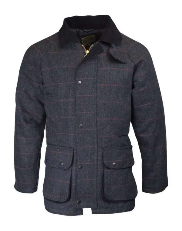 mens tweed jacket blue 1 Internal padded Lining is 100% Polyester, to ensure resistance against harsh weather condition. Internal lining has a diamond quilted pattern. Inner sleeves have woollen cuffs for further comfort and wind protection. Outer jacket is made from 60% Wool, 25% Polyester 11% Acrylic and 4% composed of other fibres, making this jacket top quality fabric. Jacket has extra seams from the top of the shoulder and arms for extra strength and durability. Other features include 2 hand warmer pockets, two bellow front pockets, one inside zipped pocket, 2-way brass heavy duty zip, detachable neck flap and moleskin trimming around the collar and pockets. Produced to the highest standards by a manufacturer of top quality countrywear and derby clothing. The tweed has been treated with Teflon which acts as a fabric protector, making this product long-lasting protection against oil- and water-based stains, dust and dry soil. A breathable membrane is added between the fabric and lining, which makes this garment waterproof. The membrane lets our body perspiration to the outer surface, while remaining waterproof and protecting against the worst weather conditions Please check our size guide against your jacket you wish to purchase Please note that any jacket purchased at size 3XL/ 4XL will be charged at an additional surcharge due to the amount of fabric used for the jacket. Jackets are generously sized, would be a perfect fit with a suit jacket underneath, so please be careful when purchasing.