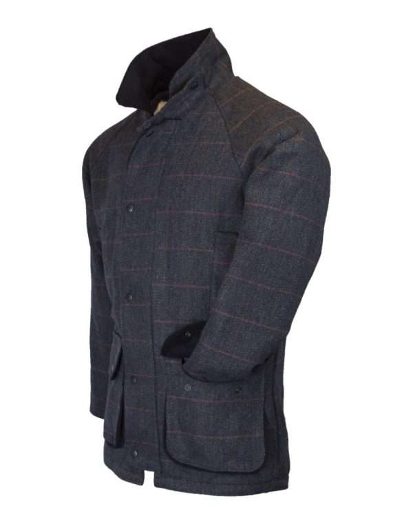 mens tweed jacket blue 3 Internal padded Lining is 100% Polyester, to ensure resistance against harsh weather condition. Internal lining has a diamond quilted pattern. Inner sleeves have woollen cuffs for further comfort and wind protection. Outer jacket is made from 60% Wool, 25% Polyester 11% Acrylic and 4% composed of other fibres, making this jacket top quality fabric. Jacket has extra seams from the top of the shoulder and arms for extra strength and durability. Other features include 2 hand warmer pockets, two bellow front pockets, one inside zipped pocket, 2-way brass heavy duty zip, detachable neck flap and moleskin trimming around the collar and pockets. Produced to the highest standards by a manufacturer of top quality countrywear and derby clothing. The tweed has been treated with Teflon which acts as a fabric protector, making this product long-lasting protection against oil- and water-based stains, dust and dry soil. A breathable membrane is added between the fabric and lining, which makes this garment waterproof. The membrane lets our body perspiration to the outer surface, while remaining waterproof and protecting against the worst weather conditions Please check our size guide against your jacket you wish to purchase Please note that any jacket purchased at size 3XL/ 4XL will be charged at an additional surcharge due to the amount of fabric used for the jacket. Jackets are generously sized, would be a perfect fit with a suit jacket underneath, so please be careful when purchasing.