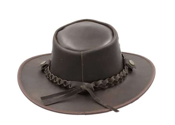 traveller hat brown back Whenever your headed outdoors, our classic Traveller Outback Hat is your trusted, everyday headwear. Our hat is crafted of naturally water resistant full grain cowhide distressed leather, trimmed with a Leather braided band which adds a fine finish to your leisure wardrobe. Crafted with a wide brim to protect from the summer shade, a chin cord to tighten in windy weather, our outback hat is practical and stylish for outdoor pursuits. Other features include Spring wire in brim, air vented brass eyelets (3 on both sides), Brass snap button on each side of the band, UPF 50+, printed Branded Walker and Hawkes logo on the inside crown and water resistant coating. Crown Height - Approx. 3 inchs (7.5cm) Brim Length - Approx. 3 inchs (7.5cm) Water Resistant Coating - to maintain this resistance, please condition with our leather waterproofing treatment from time to time. Produced to the highest standards by a manufacturer of top quality countrywear and derby clothing.
