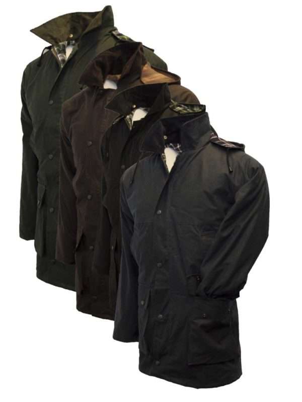 wax jacets Internal Linning is 100% Cotton checked, with knitted inner storm cuffs for extra warmth and protection. Padded filling is 100% Polyester. Outer jacket (shell) is made from heavy-weight 100% waxed cotton, making this jacket waterproof and windproof. Other features include 2 hand warmer pockets, 2 front bellow pockets, 2-way heavy duty zip with studded flap enclosure, colour corduroy collar which is studded for optional hood (included), 1 large inside pocket, and 100% nylon linning trim. Produced to the highest standards by a manufacturer of top quality countrywear and derby clothing. Please check our size guide against your jacket you would like to purchase.