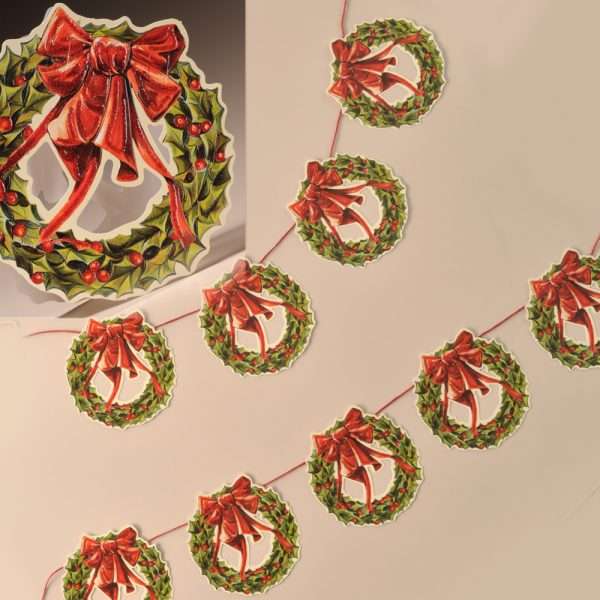 Glittered Garland Christmas Wreath R120G 1 If you're looking to add that special something to your festive celebrations, Mamelok garlands create a sense of the traditional Victorian Christmas. A beautiful die-cut and embossed garland featuring ten repeated images of a Victorian Christmas holly wreath. Brought to life with stunning sparkly red glitter. A perfect addition to your decorations to recreate a little Victorian magic. Manufactured and hand finished with love in the United Kingdom, our garlands are all printed on high-quality card before being diecut and embossed to highlight the nuances of the image. Each garland comes strung and ready to hang along your mantelpiece, feature wall or staircase and measures approximately 3m x 145mm. Free postage and packing.