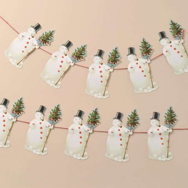 Mamelok R52 Snowman Garland If you're looking to add that special something to your festive celebrations, Mamelok garlands create a sense of the traditional Victorian Christmas. This beautiful garland features ten repeated motifs of a snowman with a christmas tree. Manufactured and hand finished with love in the United Kingdom, our garlands are all printed on high-quality card before being diecut and embossed to highlight the nuances of the image. Each garland comes strung and ready to hang along your mantelpiece, feature wall or staircase and measures approximately 3m x 210mm. Free postage and packing.
