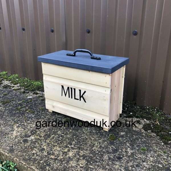 3GB Dark Grey Handmade Wooden Doorstep Milk Box Suitable to fit 3x 1pt Glass Bottles. Price includes UK Mainland Delivery. Surcharges may apply to remote areas.  