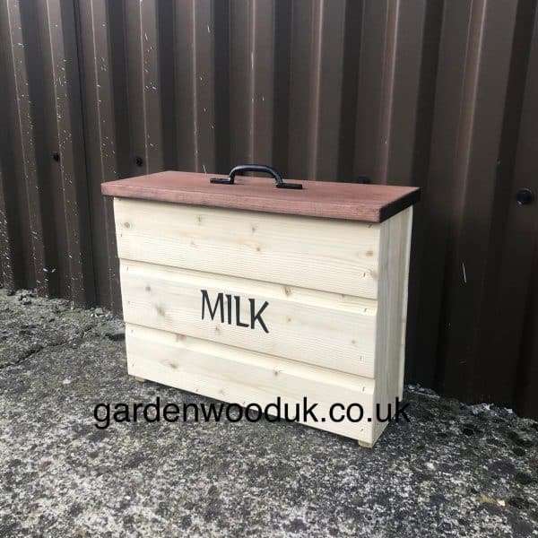 3x 4pt Brown Handmade Wooden Doorstep Milk Box Suitable to fit 3x 4pt Plastic Milk Bottles Price includes UK Mainland Delivery. Surcharges may apply to remote areas.  