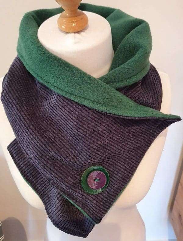 Blue cord green fleece green purple 800 Handmade fleece lined neck warmer. Free postage & packaging