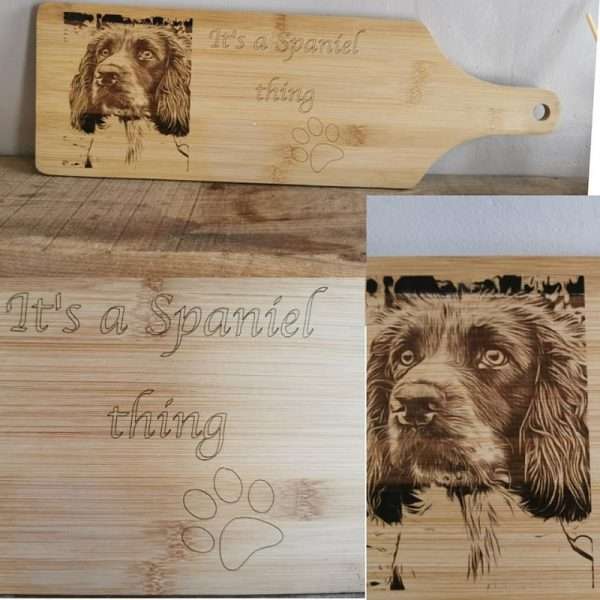 multi board Handmade With Love. Spaniel Bamboo Serving Board   Postage And Packaging Included