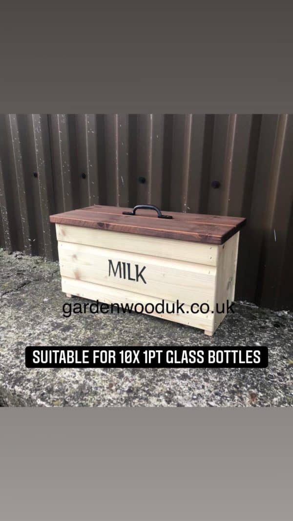 10GB Brown 1 Handmade Wooden Doorstep Milk Box Suitable to fit 10x 1pt Glass Bottles. Price includes UK Mainland Delivery. Surcharges may apply to remote areas.  