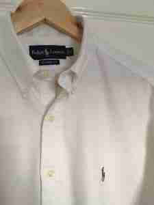 IMG 5052 Lovely crisp clean white big shirt laid flat 26 inches pit to pit and 33 inches length from the collar hardly worn