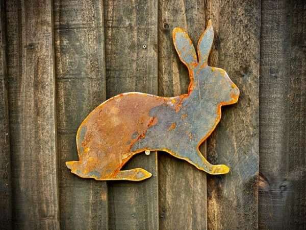WELCOME TO THE RUSTIC GARDEN ART SHOP Here we have one of our. Exterior Hare Rabbit Crouching Garden Wall House Gate Sign Hanging Metal Art Sizes & Measurements:
60cm x 31cm Made From 3mm Mild Steel.
