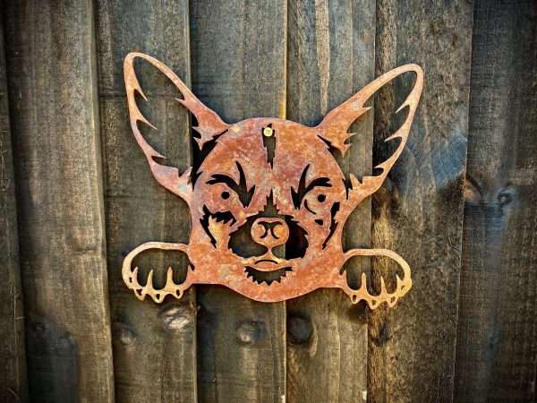 WELCOME TO THE RUSTIC GARDEN ART SHOP Here we have one of our. Small Exterior Rustic Rusty Chihuahua Little Dog Head & Paws Garden Wall Hanger House Gate Sign Hanging Metal Art Sculpture Sizes & Measurements: 15cm x 13cm Made From 2mm Mild Steel
