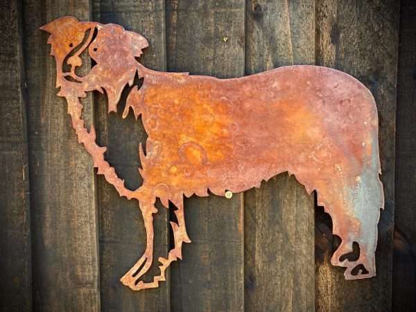 WELCOME TO THE RUSTIC GARDEN ART SHOP Here we have one of our. Large Exterior Rustic Rusty Collie Sheepdog Dog Garden Wall Hanger House Gate Sign Hanging Metal Art Sculpture Sizes & Measurements:
50cm x 59cm Made From 2mm Mild Steel.