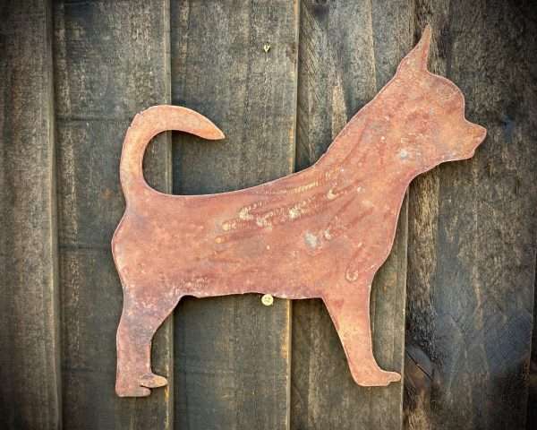 WELCOME TO THE RUSTIC GARDEN ART SHOP Here we have one of our. Large Exterior Rustic Rusty Chihuahua Little Dog Small Pet Garden Wall Hanger House Gate Sign Hanging Metal Art Sculpture Sizes & Measurements: 52cm x 49cm Made From 2mm Mild Steel.