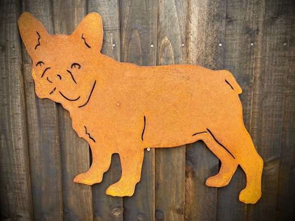 WELCOME TO THE RUSTIC GARDEN ART SHOP Here we have one of our. Medium Rustic Exterior French Bulldog Frenchie Dog Garden Wall House Gate Sign Hanging Metal Art Dog Gift Sizes & Measurements:
42cm x 30cm Made From 2mm Mild Steel