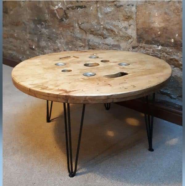 Screenshot 20220224 133010 Instagram Handmade cable reel table with hairpin legs and a beeswax finish.