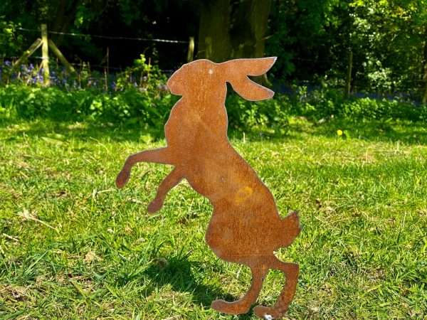 WELCOME TO THE RUSTIC GARDEN ART SHOP Here we have one of our. Large Rustic Metal Boxing Hare Garden Art Sculpture Sizes & Measurements:
70cm x 53cm Made From 3mm Mild Steel.