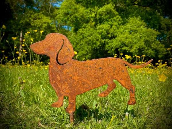 WELCOME TO THE RUSTIC GARDEN ART SHOP Here we have one of our. Small Exterior Rustic Rusty Metal Dachshund Sausage Dog Garden Stake Art Sculpture Sizes & Measurements: 26cm x 18cm Made From 2mm Mild Steel