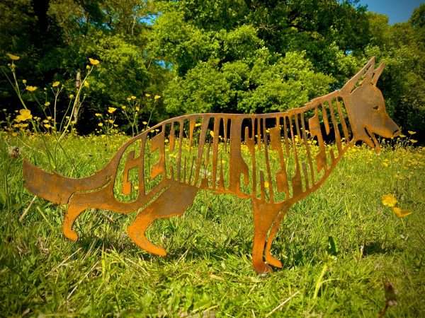 WELCOME TO THE RUSTIC GARDEN ART SHOP Here we have one of our. Large Exterior Rustic Rusty Metal German Sheperd Alsatian Dog Garden Stake Art Sculpture Gift Sizes & Measurements: 86cm x 50cm Made From 3mm Mild Steel.