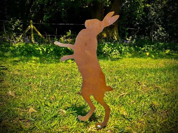 WELCOME TO THE RUSTIC GARDEN ART SHOP Here we have one of our. Rustic Metal Boxing Hare Garden Art Sculpture Sizes & Measurments:
26cm x 36cm Made From 2mm Mild Steel.