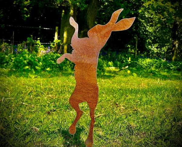 WELCOME TO THE RUSTIC GARDEN ART SHOP Here we have one of our. Rustic Metal Boxing Hare Garden Art Sculpture Sizes & Measurements:
41cm x 19cm Made From 2mm Mild Steel.