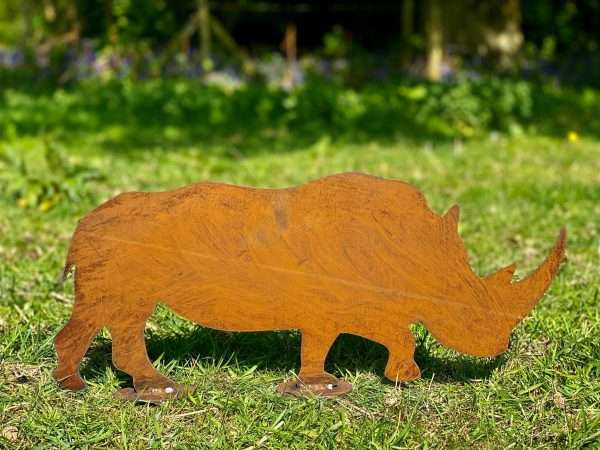 WELCOME TO THE RUSTIC GARDEN ART SHOP Here we have one of our. Rustic Metal Rhino Garden Art Sculpture Sizes & Measurements:
61cm x 26cm Made From 2mm Mild Steel.