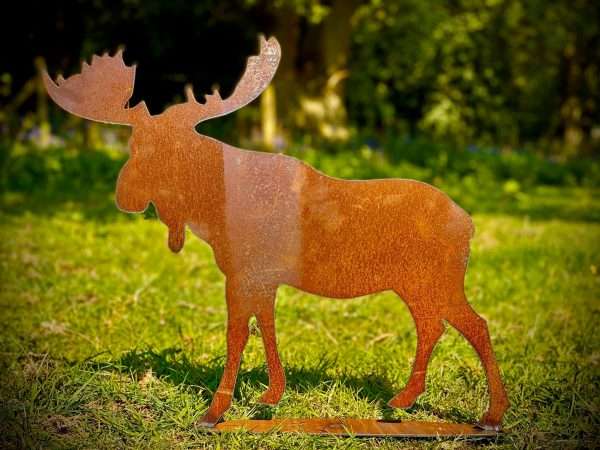 WELCOME TO THE RUSTIC GARDEN ART SHOP Here we have one of our. Small Rustic Metal Moose Garden Art Sculpture Sizes & Measurements: 35cm x 32cm Made From 2mm Mild Steel.