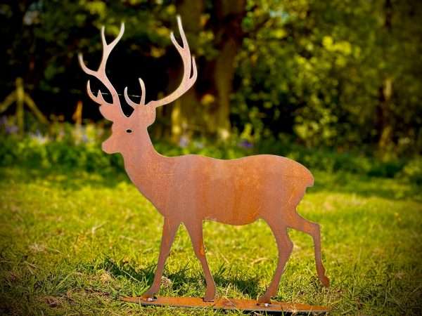 WELCOME TO THE RUSTIC GARDEN ART SHOP Here we have one of our. Medium Rustic Metal Stag Deer Garden Art Sculpture Sizes & Measurements: 80cm x 64cm Made From 4mm Mild Steel.
