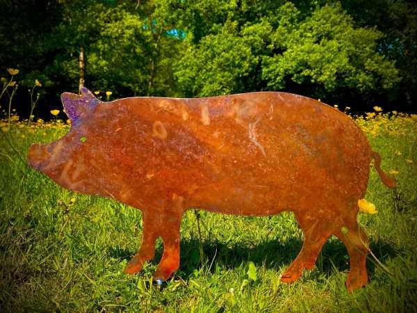 WELCOME TO THE RUSTIC GARDEN ART SHOP Here we have one of our. Small Exterior Rustic Rusty Metal Pig Farm Animal Garden Stake Art Sculpture Gift Sizes & Measurements: 20cm x 38cm Made From 2mm Mild Steel.