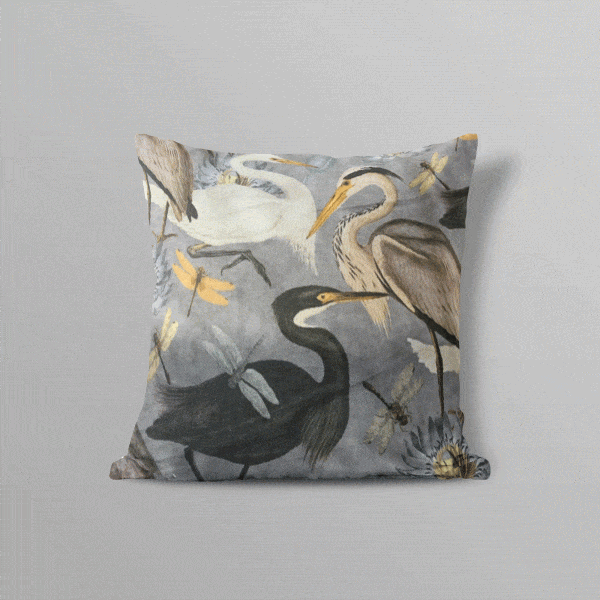 Throw Pillow Generator Mock up 19 These hand made Gorgeous Cushions covers are made in a beautiful Italian velvet Fabric printed with Herons and Dragonflies . Backed in a Quality velvet fabric or double sided.