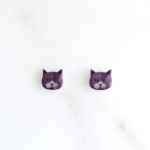 front of grey cat earrings