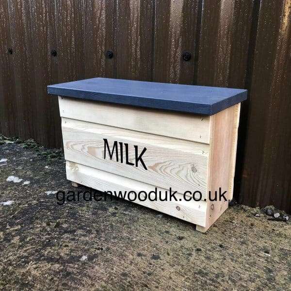 4gb Dark Grey Hinged 2 Handmade Wooden Doorstep Milk Box Suitable to fit 4x 1pt Glass Bottles OR 2x 1pt Glass Bottles and 6 Eggs Price includes UK Mainland Delivery. Surcharges may apply to remote areas.  