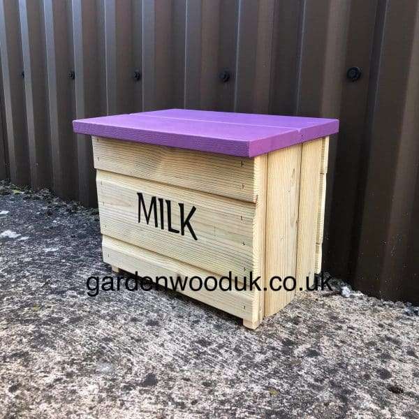 6GB PURPLE HINGED Handmade Wooden Doorstep Milk Box Suitable to fit 6x 1pt Glass Bottles. Price includes UK Mainland Delivery. Surcharges may apply to remote areas.  