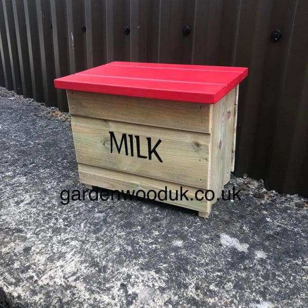 6GB RED HINGED Handmade Wooden Doorstep Milk Box Suitable to fit 6x 1pt Glass Bottles. Price includes UK Mainland Delivery. Surcharges may apply to remote areas.  