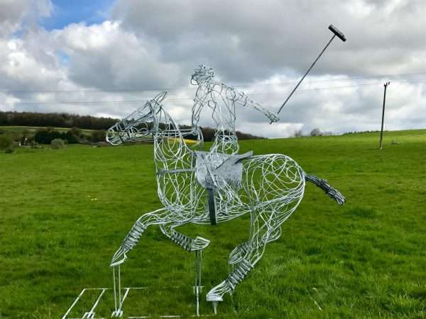 Polo Pony Sculpture Gallery 9 Limited Edition 1 of 1 One-Off Sculpture Full Size Bespoke Polo Pony and Rider Sculpture - Handmade in Buckinghamshire Handcrafted by Charles Elliott from 8mm round mild steel to indicate power and flow, luxurious progressive zinc exterior galvanised finish to protect the piece from nature and rust for over 30 years! Delivery and Installation Services Available - Worldwide Shipping and International Delivery Available! Limited Edition 1 of 1 One-Off Sculpture All Enquiries Welcome - Available to Buy, as well as long term and short term hire! Approx Dimensions: Height 2.7m Height incl stick 3.15m Length 2.6m Width 1m Studio Office - 01494758896 London Showroom - 02080503702 Charles - 07591730415 Website: www.elliottoflondon.co.uk Email: Elliott-group@outlook.com Viewing Welcome Anytime - the Vale, Buckinghamshire near London England All Sculpture Commissions Undertaken at our Buckinghamshire studio . Please call or email to enquire or to arrange an appointment.