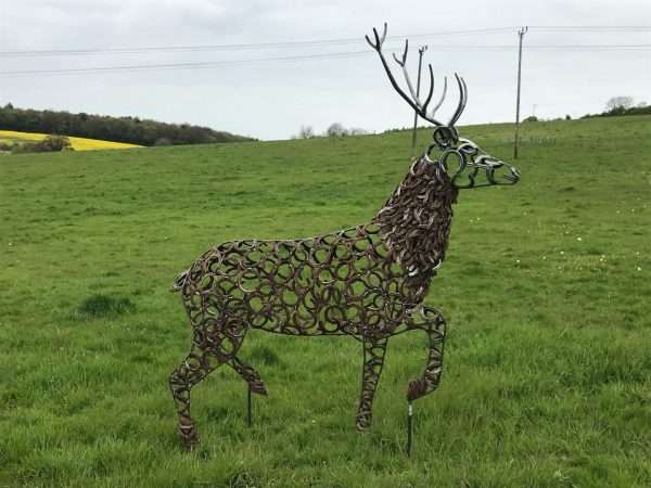 Strutting Stag Sculpture Gallery 1 Limited Edition 1 of 1 One-Off Sculpture A large full size stag handmade from Upcycled horse shoes, stood proud on a lead base to signify a large rock. Can be seen at Honesberie Shooting Ground.   One of a kind, all handmade and bespoke!   Viewing Welcome - Delivery and Installation Services Available Worldwide Shipping Available! All Commissions Welcome www.elliottoflondon.co.uk info@elliottoflondon.co.uk