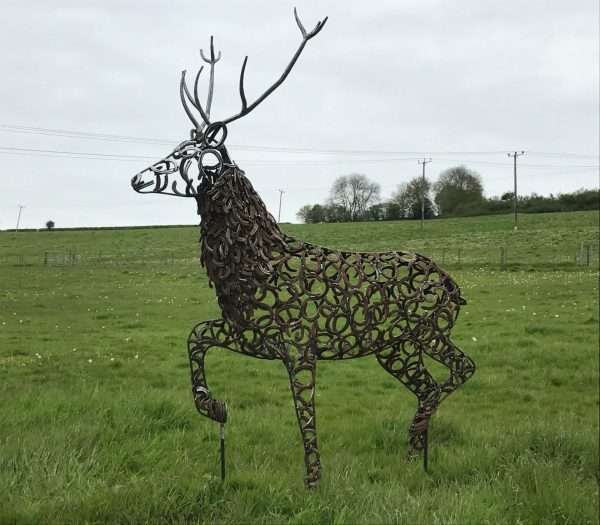 Strutting Stag Sculpture Gallery 2 Limited Edition 1 of 1 One-Off Sculpture A large full size stag handmade from Upcycled horse shoes, stood proud on a lead base to signify a large rock. Can be seen at Honesberie Shooting Ground.   One of a kind, all handmade and bespoke!   Viewing Welcome - Delivery and Installation Services Available Worldwide Shipping Available! All Commissions Welcome www.elliottoflondon.co.uk info@elliottoflondon.co.uk