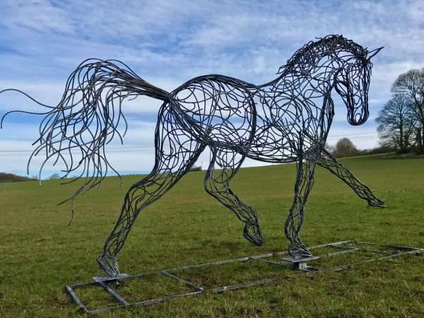 download 1 8 ** SOLD - ALL COMMISSIONS WELCOME ** Full-Sized bespoke handmade Horse sculpture. One of a Kind Handcrafted from 8mm round mild steel to indicate power and flow, luxurious zinc exterior galvanised finish to protect the piece from nature and rust for over 30 years! Made to order, so feel free to contact us! Approx Dimensions: Length 3.5m Height 2.0m Width 1m. Other Finishes Available on request. Worldwide Shipping Available!