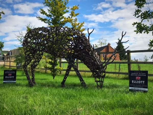 download 16 1 3 SOLD - ALL COMMISSIONS WELCOME   Limited Edition 1 of 1 One-Off Sculpture A large full size stag handmade from Upcycled horse shoes, grazing in the grass. One of a kind, all handmade and bespoke! Asking Price £5,750 Limited Edition 1 of 1 One-Off Sculpture Viewing Welcome - Delivery and Installation Services Available Worldwide Shipping Available! All Commissions Welcome www.elliottoflondon.co.uk info@elliottoflondon.co.uk