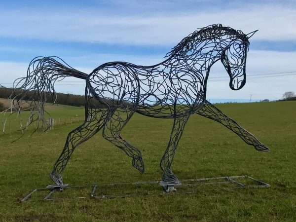 download 19 1 ** SOLD - ALL COMMISSIONS WELCOME ** Full-Sized bespoke handmade Horse sculpture. One of a Kind Handcrafted from 8mm round mild steel to indicate power and flow, luxurious zinc exterior galvanised finish to protect the piece from nature and rust for over 30 years! Made to order, so feel free to contact us! Approx Dimensions: Length 3.5m Height 2.0m Width 1m. Other Finishes Available on request. Worldwide Shipping Available!