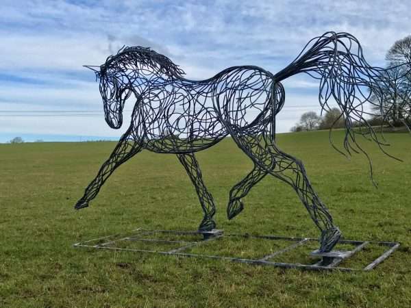 download 2 7 ** SOLD - ALL COMMISSIONS WELCOME ** Full-Sized bespoke handmade Horse sculpture. One of a Kind Handcrafted from 8mm round mild steel to indicate power and flow, luxurious zinc exterior galvanised finish to protect the piece from nature and rust for over 30 years! Made to order, so feel free to contact us! Approx Dimensions: Length 3.5m Height 2.0m Width 1m. Other Finishes Available on request. Worldwide Shipping Available!