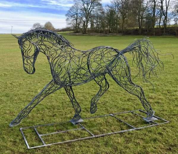 download 4 7 ** SOLD - ALL COMMISSIONS WELCOME ** Full-Sized bespoke handmade Horse sculpture. One of a Kind Handcrafted from 8mm round mild steel to indicate power and flow, luxurious zinc exterior galvanised finish to protect the piece from nature and rust for over 30 years! Made to order, so feel free to contact us! Approx Dimensions: Length 3.5m Height 2.0m Width 1m. Other Finishes Available on request. Worldwide Shipping Available!