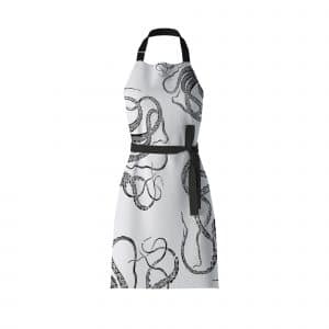 Kraken black and white kitchen apron from mustard and gray