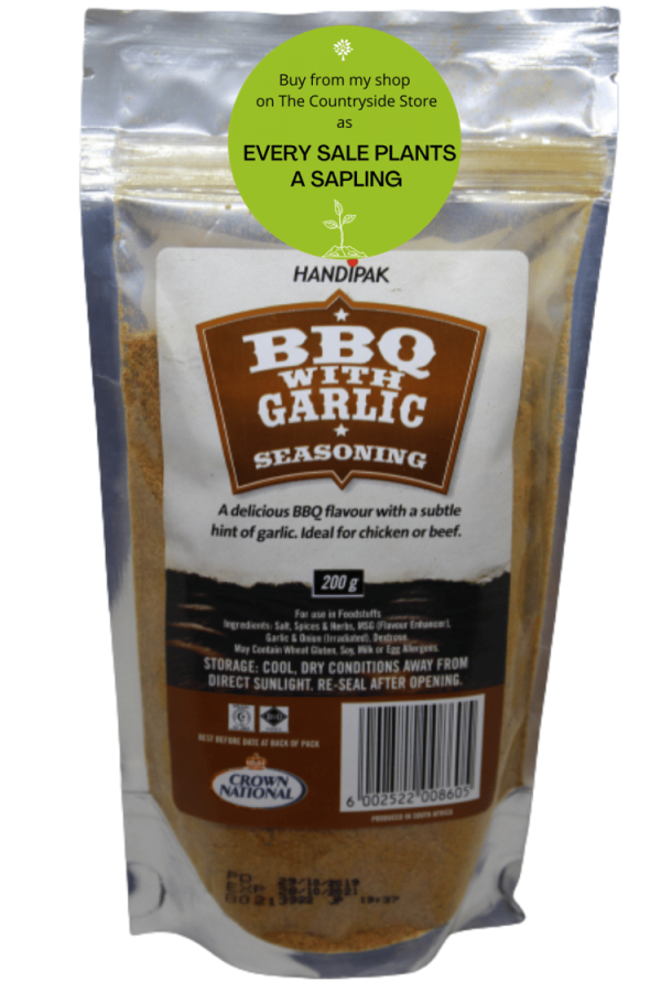 BBQ with Garlic Seasoning <b><u>Description: </u></b> •This Braai Spice seasoning adds a little or a lot of flavour to your grilled or BBQ meat, whether it is beef, pork, chicken, lamb or even fish.  Even a dash over veggies on the BBQ is fantastic! •This delicious seasoning is a bit spicy with a peppery bite, perfect for any meat over charcoal.    
