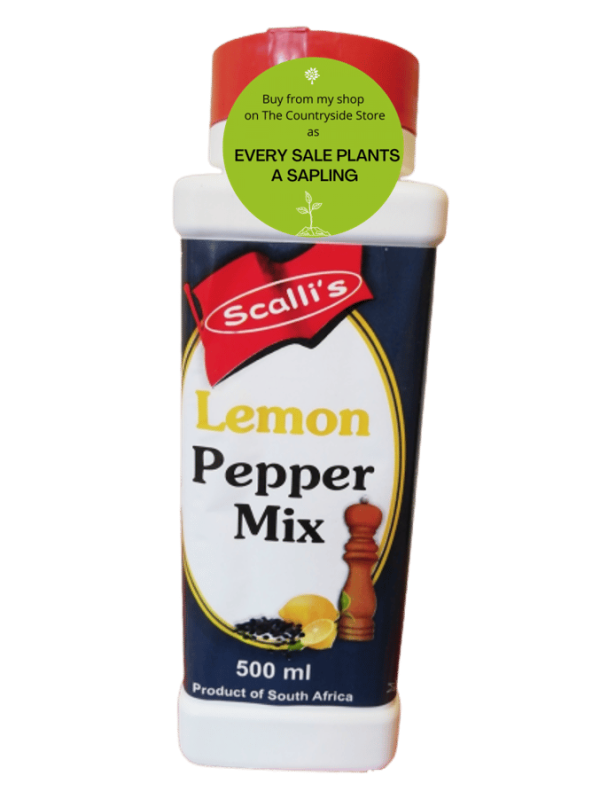 Scallis Lemon Pepper 500 ml <strong>Lemon Pepper Mix 500ml</strong> Great on chicken, pork and fish dishes. <strong><u>Ingredients:</u></strong> Salt, Cereal<strong>(gluten)</strong>, Citric Flavour enhancer (E621), Irradiated Herbs & spices, Acidifier (E330), Irradiated Dehydrated vegetable powder(garlic), Flavorant & Spice extracts, Lemon Essence. <strong><u>ALLERGENS:</u></strong> Not suitable for persons with gluten, soya, egg and milk allergies.