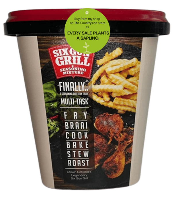 Six Gun Grill 1kg <b><u>Crown National Spices - Six Gun Grill Seasoning (1kg)</u></b><b> </b> <div><b>Authentic Southern African Spices and Seasonings imported from the most southern tip of the African continent.</b></div> <div><b>These spices and seasonings have a proud heritage that dates back to 1912. </b></div> <div><b>A unique taste and finest level of quality in every</b><b> pack.  </b></div> <div><b>All spices used are carefully sourced from ethical producers around the globe.  </b></div> <div></div> <div><strong>Size:</strong> 1kg</div> <div></div> <div> <div><b><u>Description: </u></b></div> <div>• Six Gun Grill - a flavoursome and a well balanced blend, containing Celery, Onion, Paprika, Cumin and Cayenne Pepper.</div> <div>•This delicious seasoning is ideal for Grilled Beef, Chicken, Potjies (cooking on an open fire in a Dutch oven) Mince and Stews.</div> <div></div> <div><b><u>Ingredients: </u></b></div> <div>Salt, MSG (Flavour Enhancer), Spices (<strong>Celery</strong>) & Herbs, Dextrose, Dehydrated Vegetable (Onion), Anticaking Agent</div> <div></div> <div><b><u>Allergens:</u></b></div> <div><b>Celery</b></div> <div></div> <div>Six Gun Grill is produced in a factory where Cow's Milk, Egg, Mustard, Soy, Wheat Gluten are used.</div> </div>