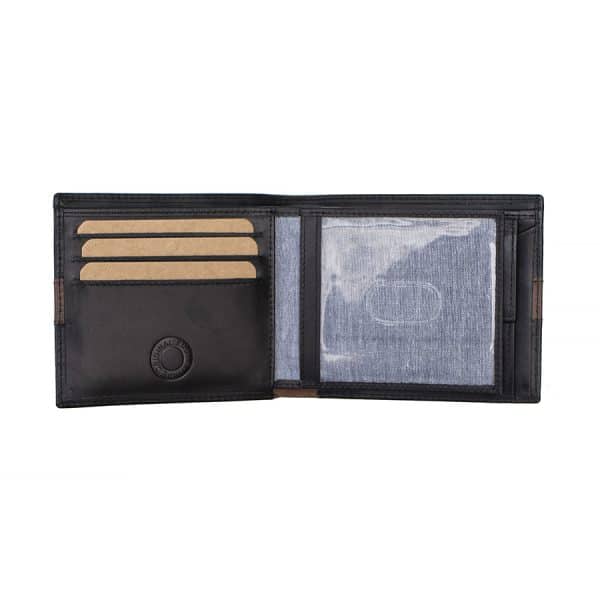 1224 bl w2 Made for our exclusive English Hide Leather Men’s Wallet range – Brown leather wallet with contrasting black trims and a blue demin lining <div> Perfect for storing your notes, coins, cards and ID, and for popping your pocket or bag, this collection proves that function and form can work together with effortless ease. Smart, stylish and perfectly equipped to meet the demands that come hand in hand with everyday life. Lovingly made from 100% English Hide leather and featuring plenty of compartments for your everyday essentials, this collection of wallets are functional and designed to keep your belongings safe and sound </div>